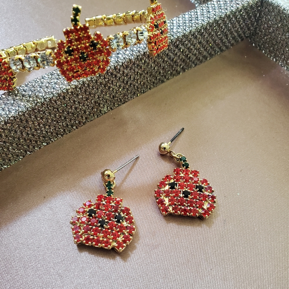 Pumpkin Rhinestone Bracelet Earring Set - Picture 12 of 12